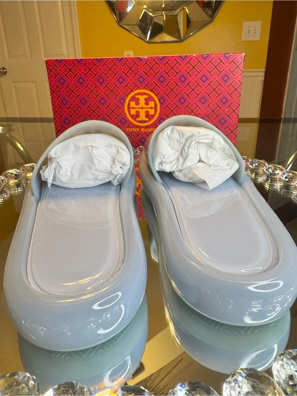 Tory Burch Women's Bubble Jelly SlidesIn Blue. Size  10